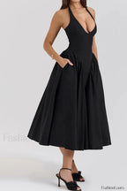 Deep V-Neck Backless Slim Fit Maxi Dress