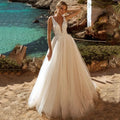 Deep V-Neck Backless Sheer Wedding Dress