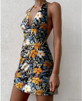 Deep V-Neck Floral Mini Dress
