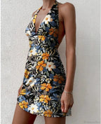 Deep V-Neck Floral Mini Dress