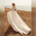 Deep V-Neck Long Sleeve Bridal Wedding Dress