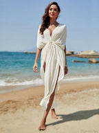 Deep V-Neck Slit Cut Bikini Cover Up Dress