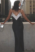Deep V Rhinestone Collar Bandage Spaghetti Strap Maxi Party Dress
