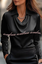 Solid Color Lapel Long Sleeve Casual Top