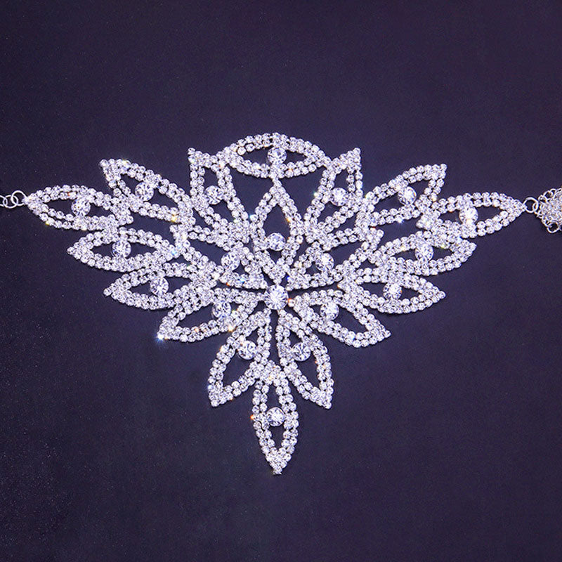 Floral Rhinestone Choker Necklace - Silver