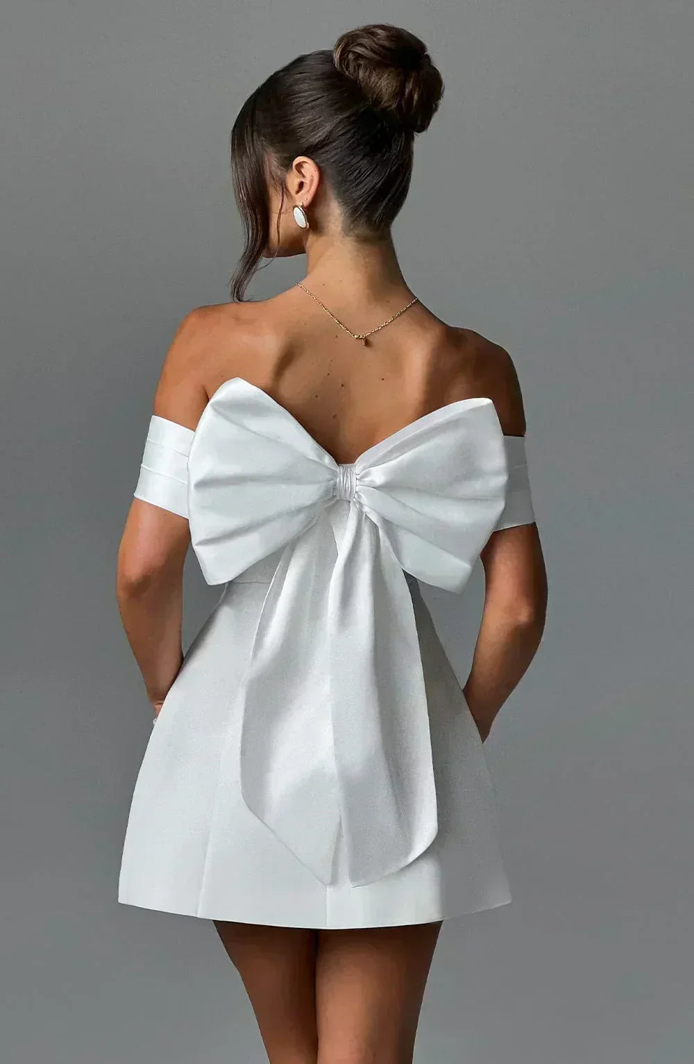 Off Shoulder Contrast Panel Structured A-Line Mini Dress
