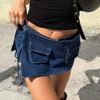 Denim Bow Knot Patchwork Skirt