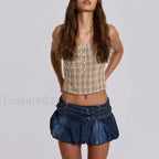 Denim Buckled Bubble Mini Skirt