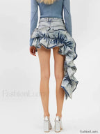 Denim Patchwork Ruffle Slimming Skirt