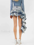 Denim Patchwork Ruffle Slimming Skirt
