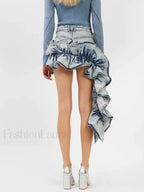 Denim Patchwork Ruffle Slimming Skirt