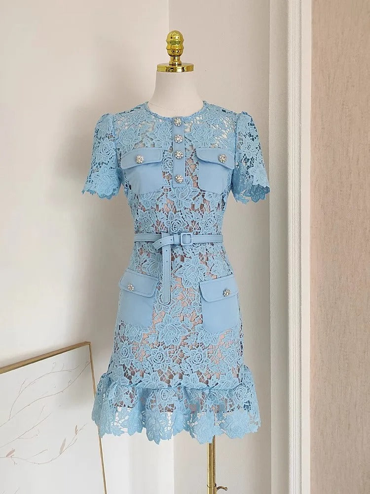 Genevia Rhinestone Lace Dress