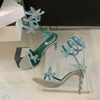 Designer Green Gladiator Rhinestone Butterfly Ankle Snake Twine Party High Heel