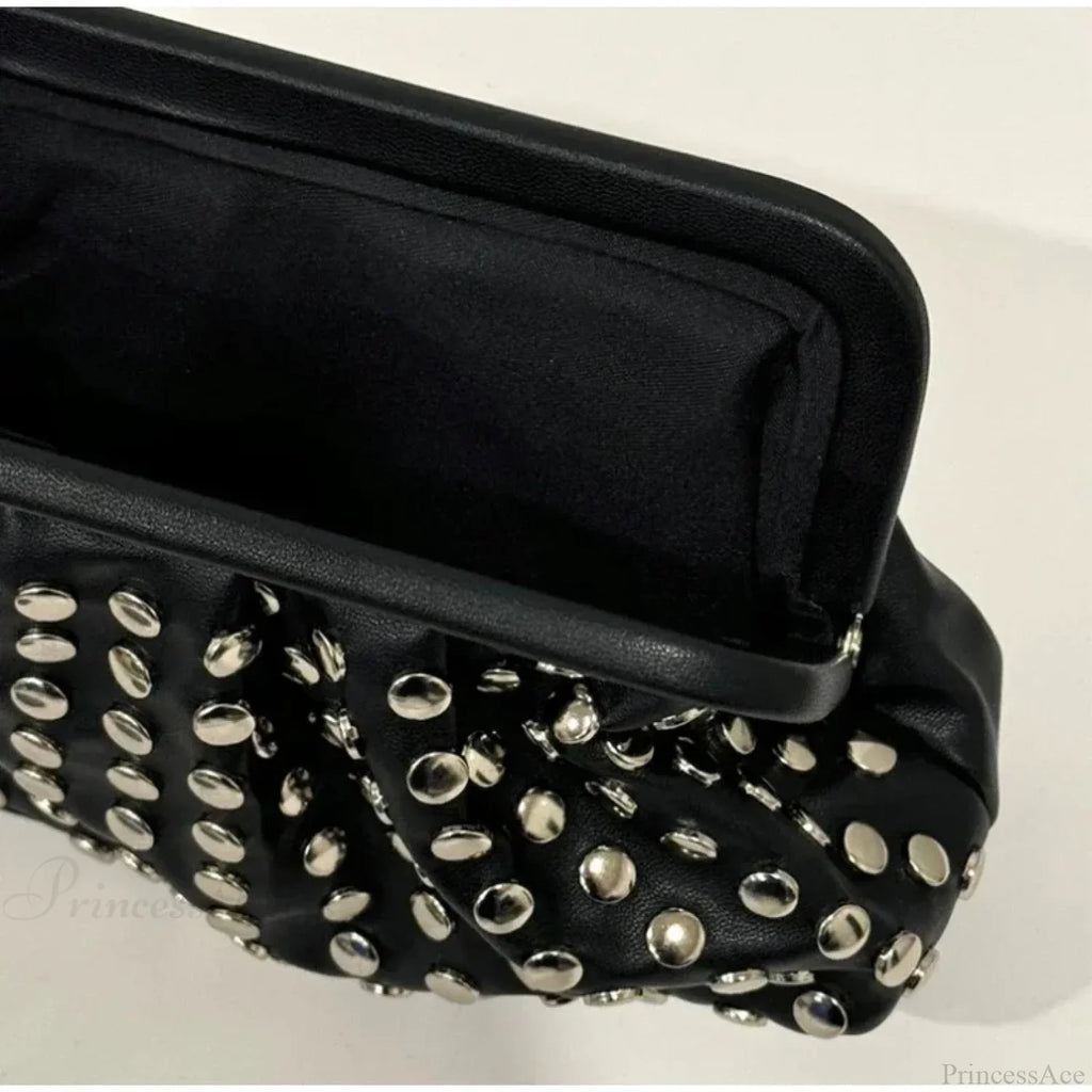 Designer Rivets Black Clutch Wristlet