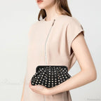 Designer Rivets Black Clutch Wristlet