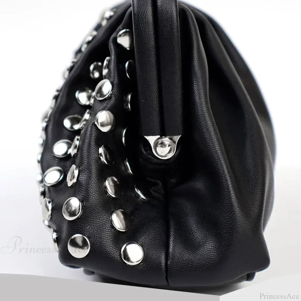 Designer Rivets Black Clutch Wristlet