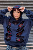 Devil Eye Ripped Embroidered Vintage Hoodie