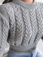 Women Pullover Sweater Baby Blue Jewel Neck Long Sleeves Cotton Sweaters