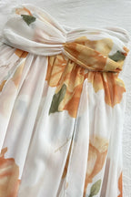 Orange Floral Backless Halter Maxi Dress