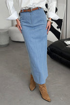 Blue Denim Split Bodycon Skirt