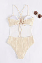 Unique Textured Thin Strap Backless Elastic One-piece Swimsuit