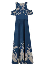 Botanical Print Cold Shoulder V-Neck Pocket Tiered Maxi Dress