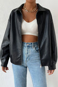 Solid Color Leather Look Jacket