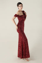 Draped One Shoulder Ruffle Formal Dress