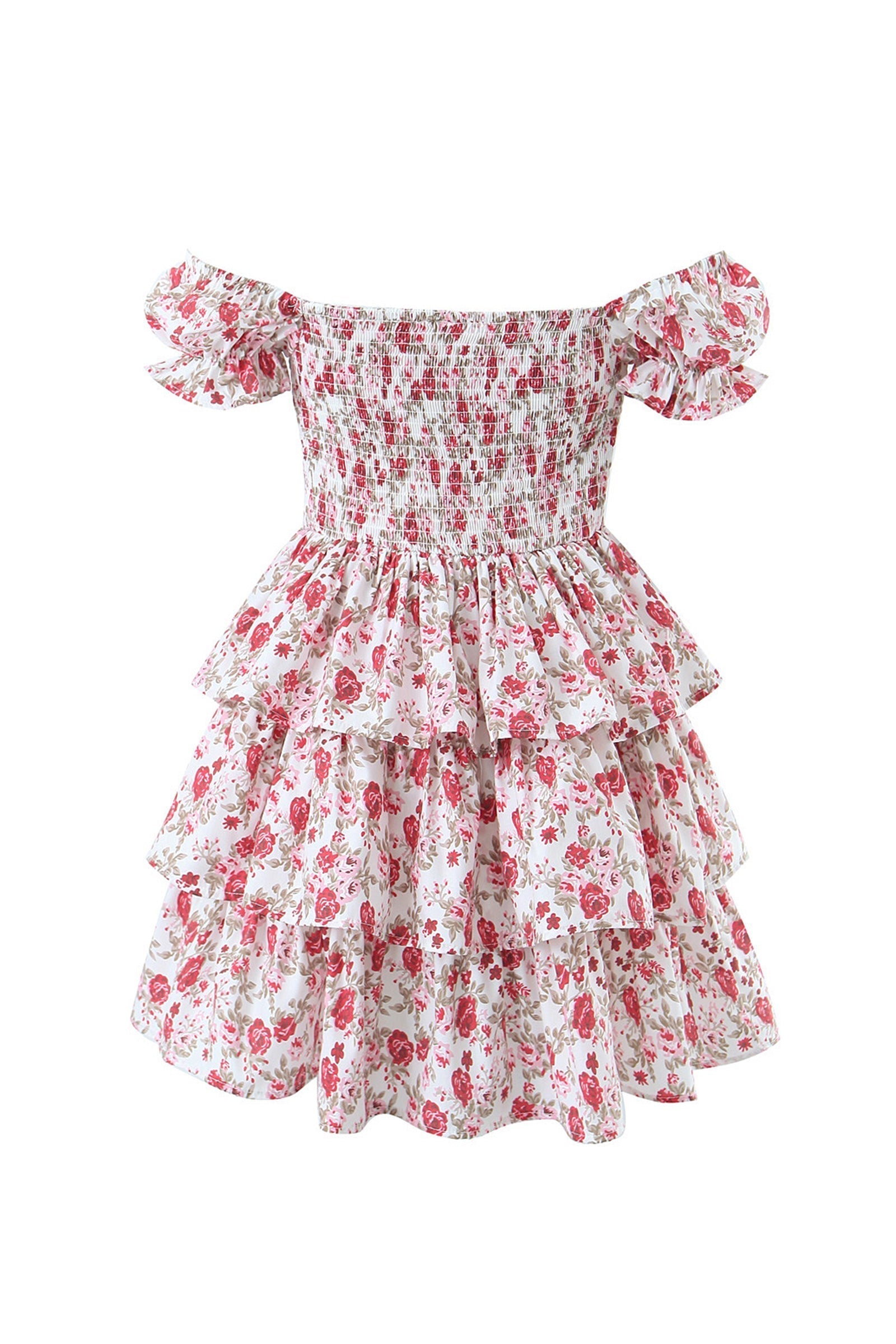 Floral Print Off Shoulder Lace Up Corset Tiered Ruffle Mini Dress