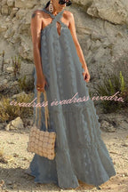 Sweet By The Sea Flower Decor Halter Maxi Dress