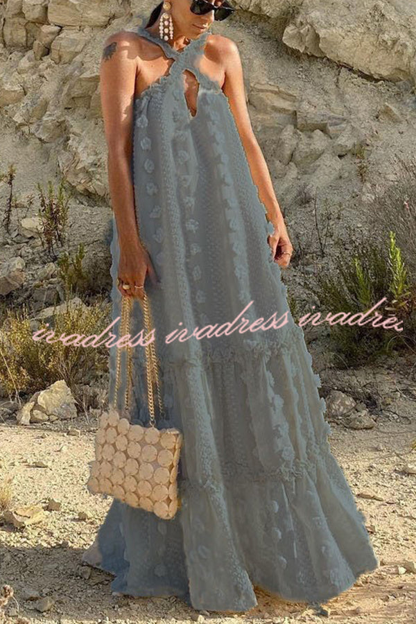 Sweet By The Sea Flower Decor Halter Maxi Dress