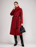 Wool Cashmere Blend Coat For Woman Winter Red Belted Double-Faced Wrap Outerwear 2026
