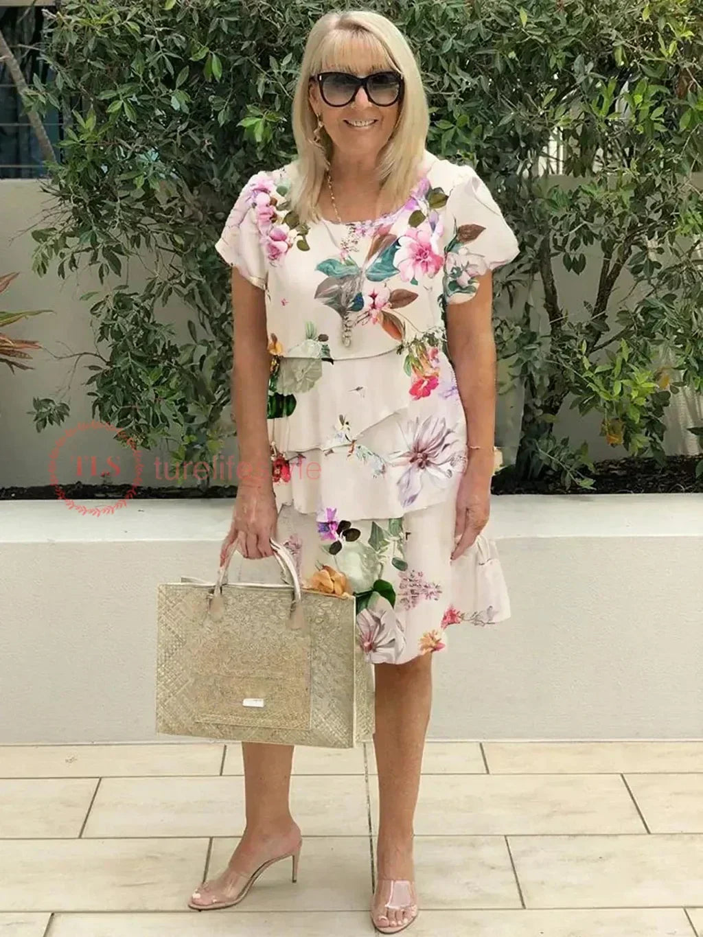 | Pleated Floral Print Dress
