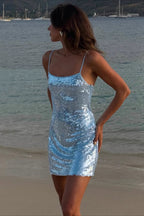 Sequin Spaghetti Strap Scoop Neck Bodycon Slip Mini Dress