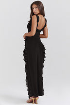 cherry ruffle maxi dress-black