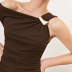 Diagonal Collar High Waist Ruched Hip Wrap Mermaid Maxi Dress