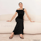Diagonal Collar High Waist Ruched Hip Wrap Mermaid Maxi Dress
