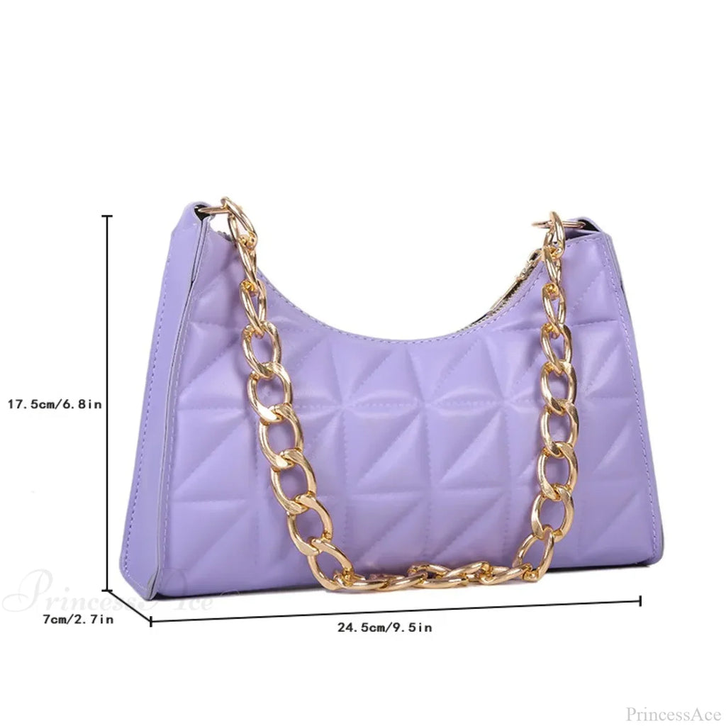 Diamond Pattern PU Leather Chain Shoulder Handbag