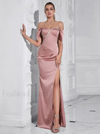 Pink Diamond Pleated Split Maxi Dress