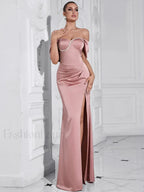 Pink Diamond Pleated Split Maxi Dress