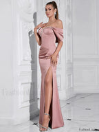 Pink Diamond Pleated Split Maxi Dress