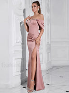 Pink Diamond Pleated Split Maxi Dress