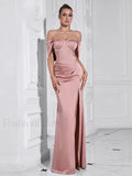 Pink Diamond Pleated Split Maxi Dress