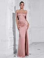 Pink Diamond Pleated Split Maxi Dress