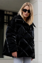 Diamond Quilted Matte Shiny Oversized Wide Lapel Coat