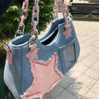 Diamond Silver Leather Crossbody Shoulder Bag