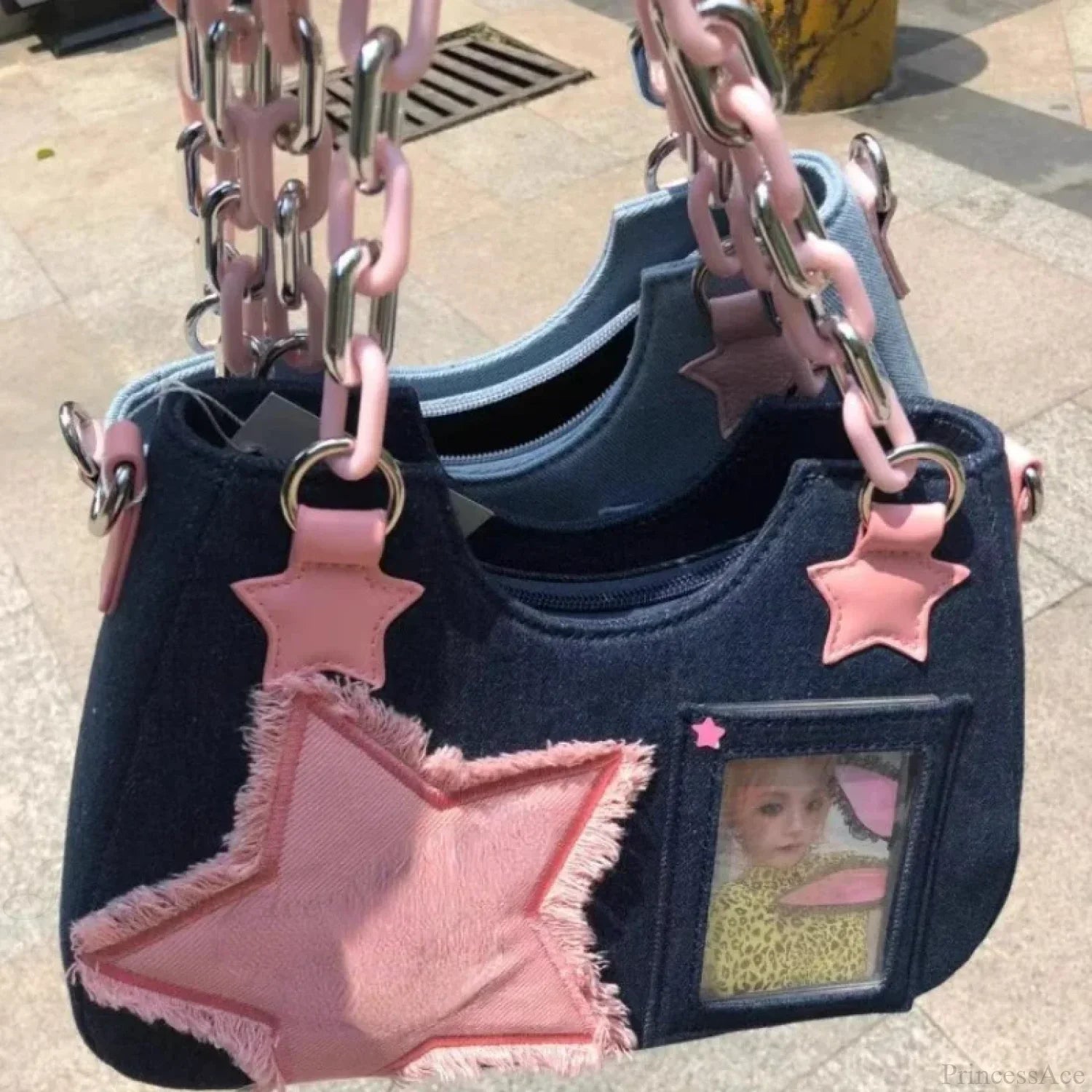 Diamond Silver Leather Crossbody Shoulder Bag