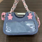 Diamond Silver Leather Crossbody Shoulder Bag