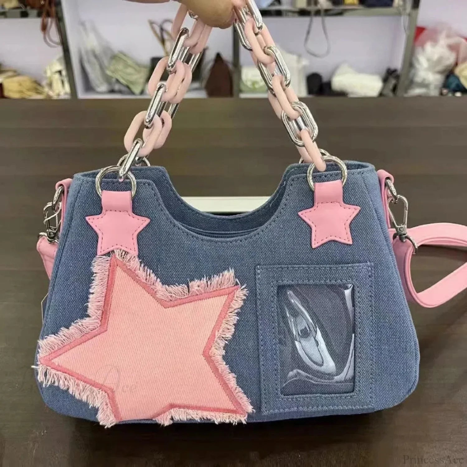 Diamond Silver Leather Crossbody Shoulder Bag
