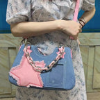 Diamond Silver Leather Crossbody Shoulder Bag